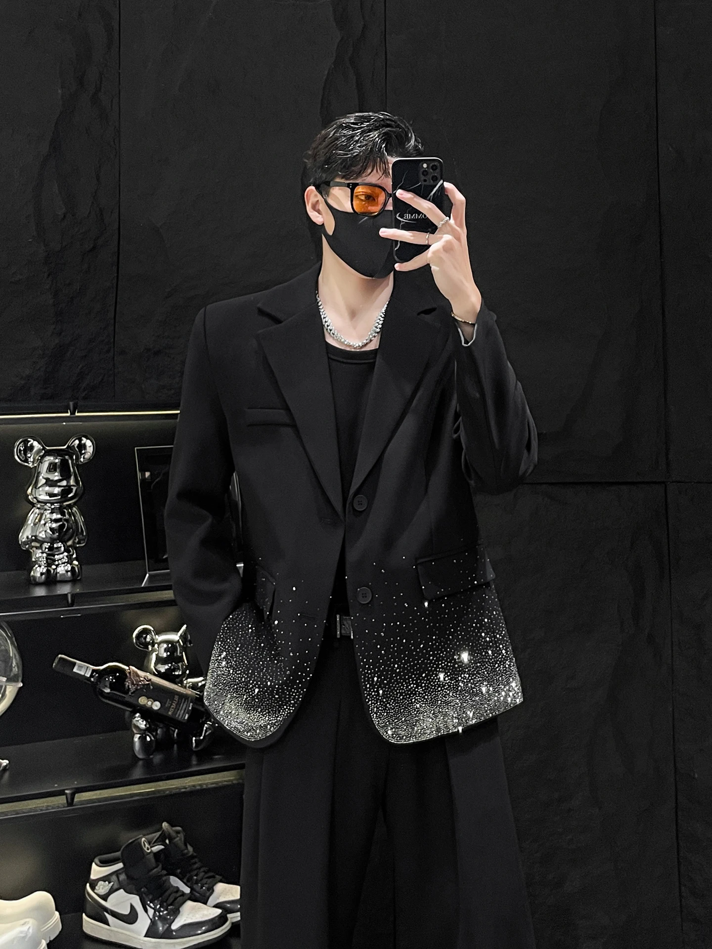 

HOMME Men's Loose oulder Padded Suit Jaet Performance Casual Long Sve Spring Autumn Faionable Flat Collar Button up