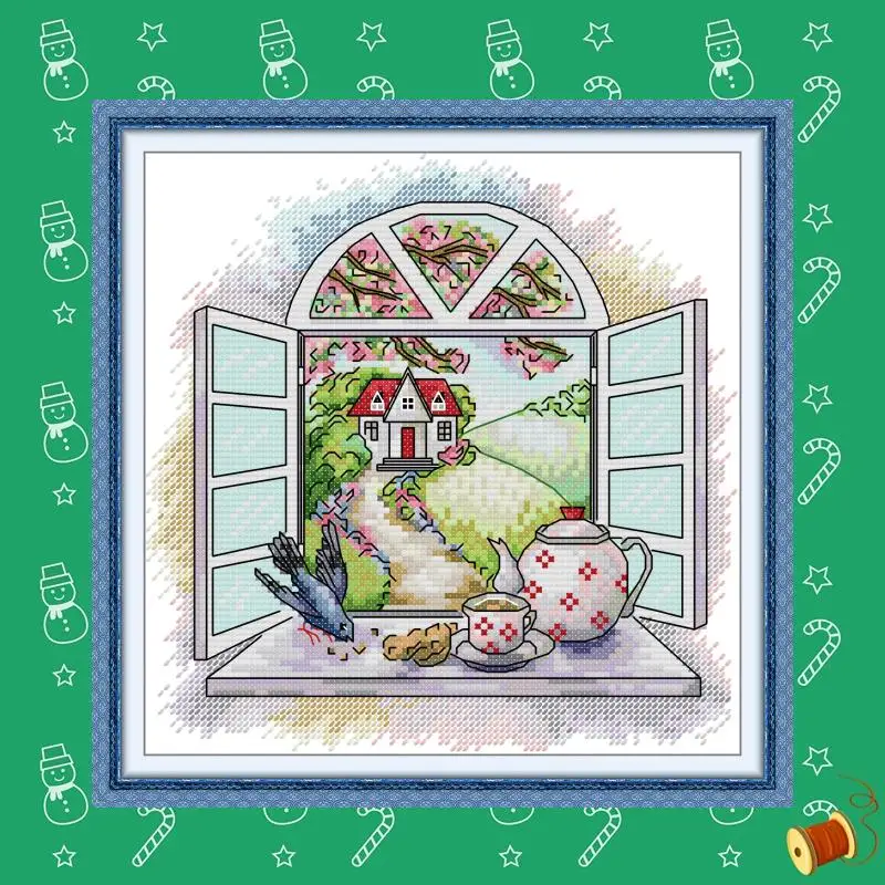 

Joy Sunday Cross Stitch Kits Morning Tea HD Pattern 16CT 14CT 11CT Printed Counted Fabric DIY Hand Embroidery Needle Set New