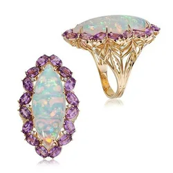 Hot Sale Alloy Inlaid Opal Ring Women's Jewelry Fashion Versatile Catwalk Model Jewelry