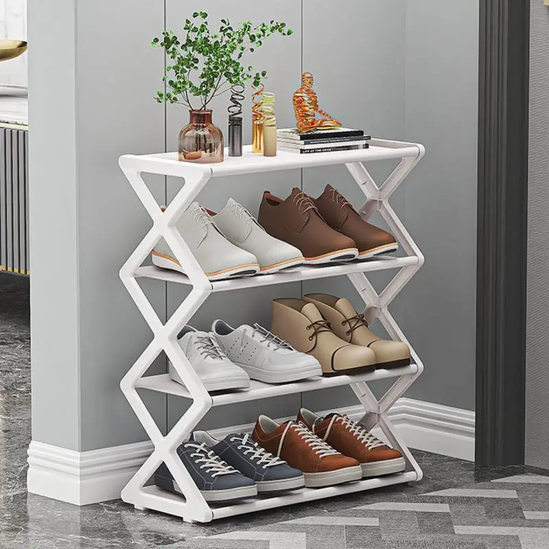 Simple Shoe Rack X shaped Multi Tier Storage Organizer For Sneaker Dorm Balcony Shoe Storage Shelf Home Front Door Shoes Rack