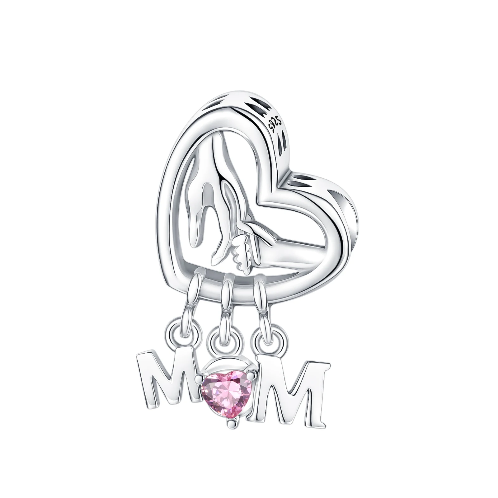 925 Sterling Silver Mom Mother Child Holding Hands Heart Charm Bead Heart MOM Letter Charm Fit Bracelets Family Jewelry Gift
