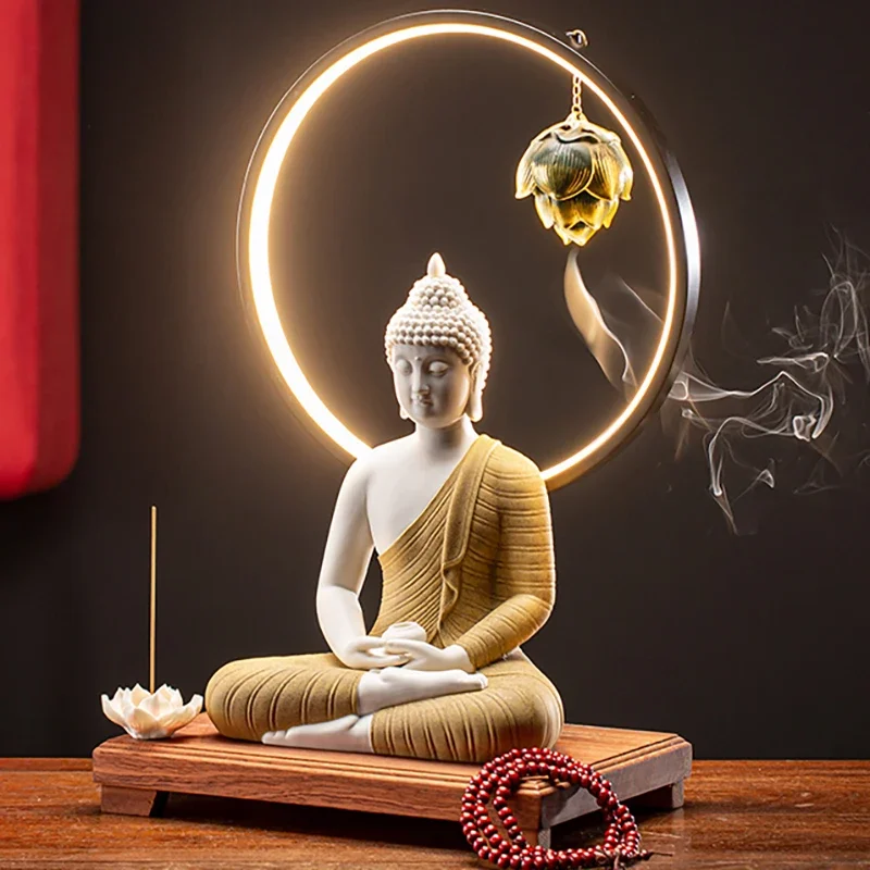 

Sacred Buddha Backflow Incense Burner Ceramic Divine Sculpture Meditation Decor Aroma Diffuser Serene Living Room Gift Decor