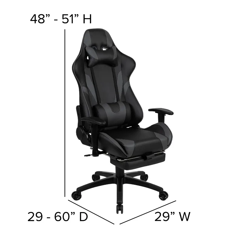 Furniture X30 Gaming Chair Racing Office Ergonomic Computer Chair with Reclining Back and Slide-Out Footrest in Gray