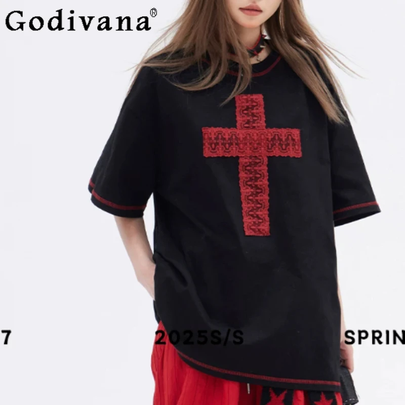 Persönlich gestaltete, vielseitige schwarze Kurzarm-T-Shirts für Damen – Sommer Neuheit mit Rundhals, einzigartig, locker geschnitten, lässig und stylisch