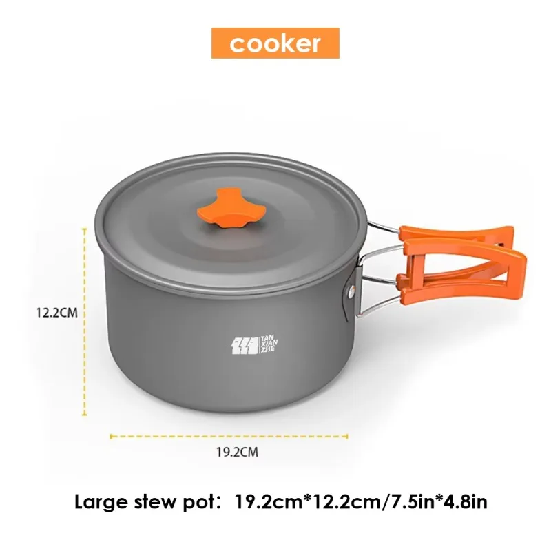 Camping Cookware Portable Outdoor Kitchen Cookware Set Foldable Flat Bottomed Pot Water Kettle Hiking Pot For 4-7 People