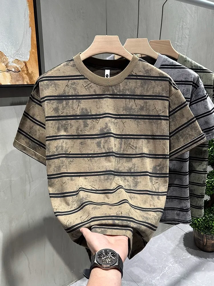 summer-new-stripe-dyed-ort-sve-t-irt-men's-casual-round-ne-f-sve-base-irt-versatile-leisure-ket-handkerchief