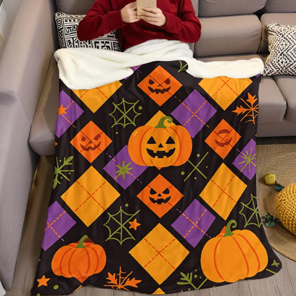 Pumpkin Diamond Argyle Flannel Blanket Warm Soft Halloween Christmas All-Season Couch Decorative Cozy Warm Gift