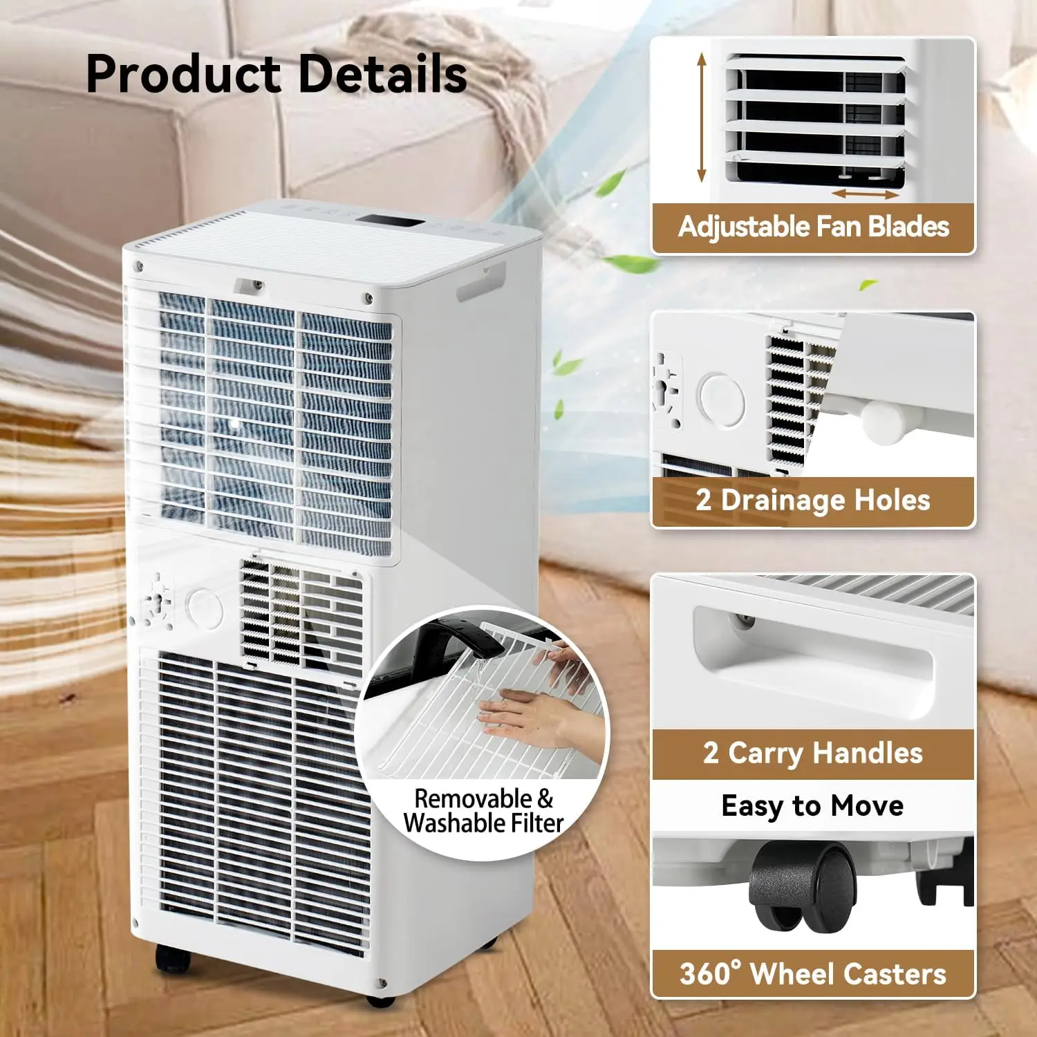 10000 BTU Portable Air Conditioners, 4-IN-1 AC Unit, Fast Cooling, Dehumidifier, Fan & 24H Timer Quiet Sleep, W/Remote Control