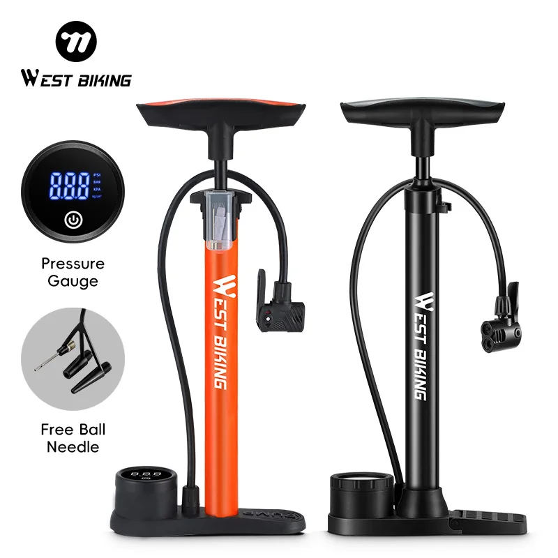 WEST BIKING 150-160PSI High Pressure Bicycle Floor Pump With Electronic Gauge Bike Pump Schrader Presta Road MTB Tire Inflator