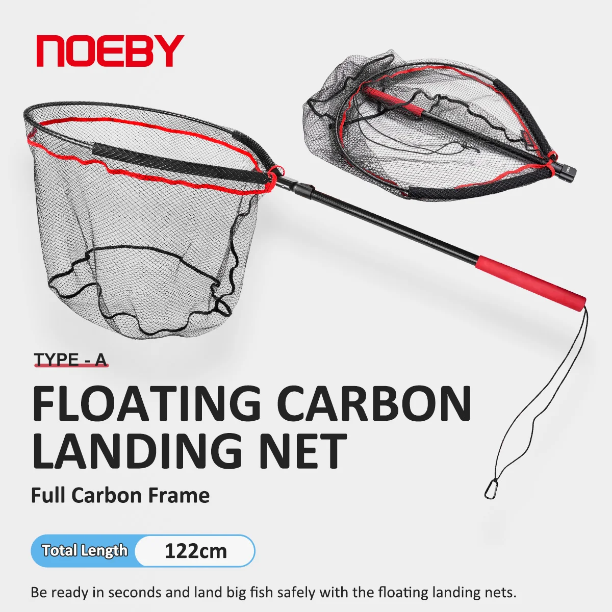 

Noeby-Big Folding Fishing Net, Full Carbon Frame, Floating Landing Net, 60cm * 50cm, Depth 50cm Total 122cm, Big Fish Tackles