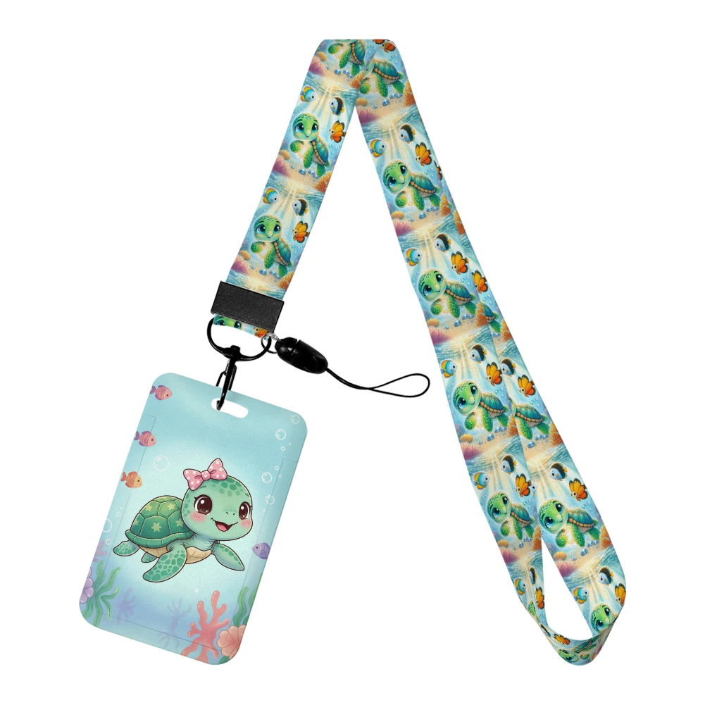 Marine Creature Sea Turtle Card Holder Lanyard with Keychains