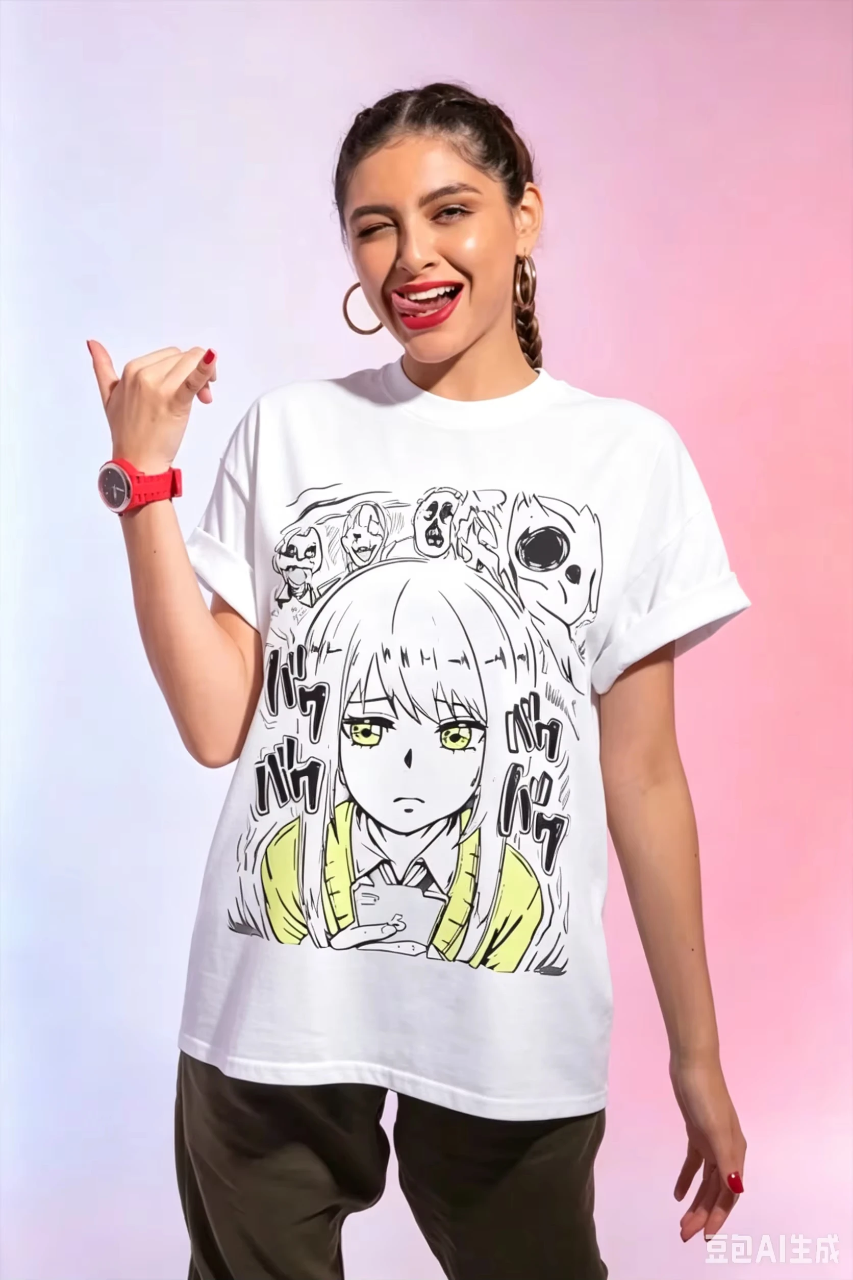 Mieruko-chan Miko Yotsuya Ghost Cotton Streetwear Fashion Oversized Unisex Print Short Sleeve Loose Casual Short Sleeves Classic