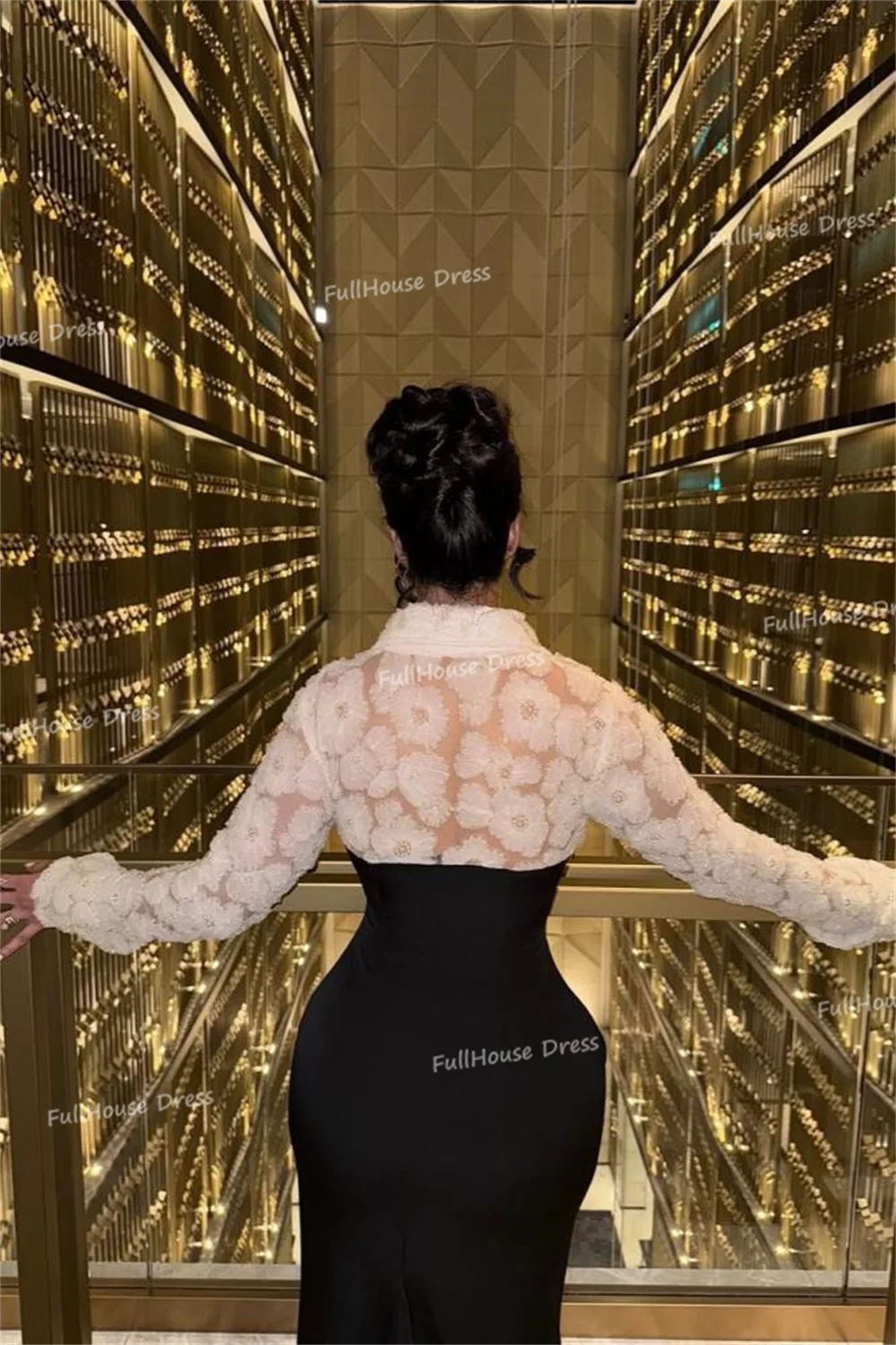 فستان سهرة مثير بياقة قارب أسود مصنوع حسب الطلب مع دانتيل زهري فستان طويل للحفلات بأكمام طويلة فستان شورتون سعيد