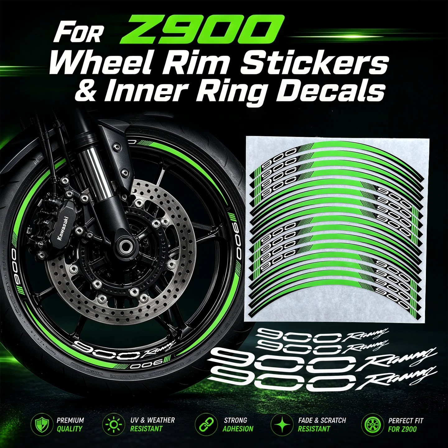 Autocollants réfléchissants pour moyeu de roue de moto Z900 Z 900 17'', bande décorative pour jante de moto, accessoires en vinyle, kit d'autocollants