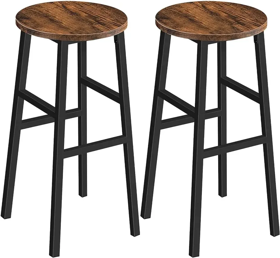 Bar Stools Set of 2 Round Chairs with Footrest 28 Inch Kitchen Breakfast Stools Industrial Bar Stools Easy Assembly