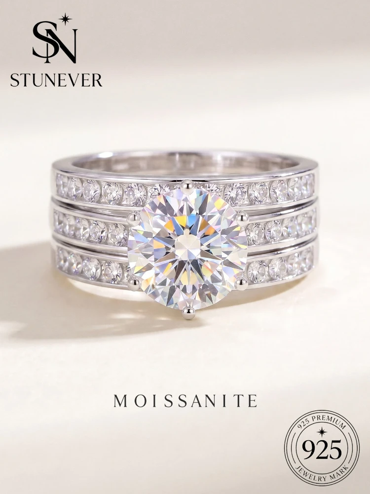 Hot Sale Real 2CT Certified Moissanite Diamond Improved-version Ring Set For Women Gift 925 Sterling Silver Wedding Fine Jewelry