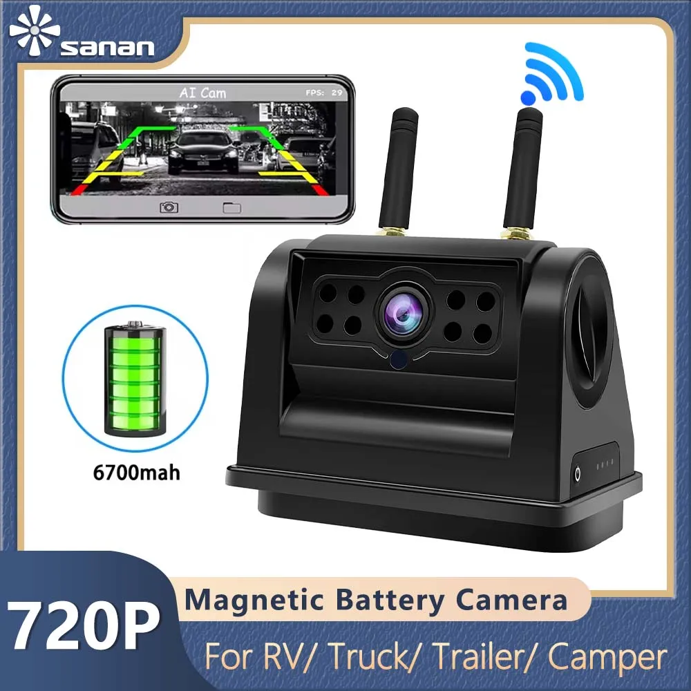 Backup Camera 12-32V HD 6700mAh Wireless Magnetic Rechargeable Battery With Magnetic Base Reversing Cam For Truck Trailer RV