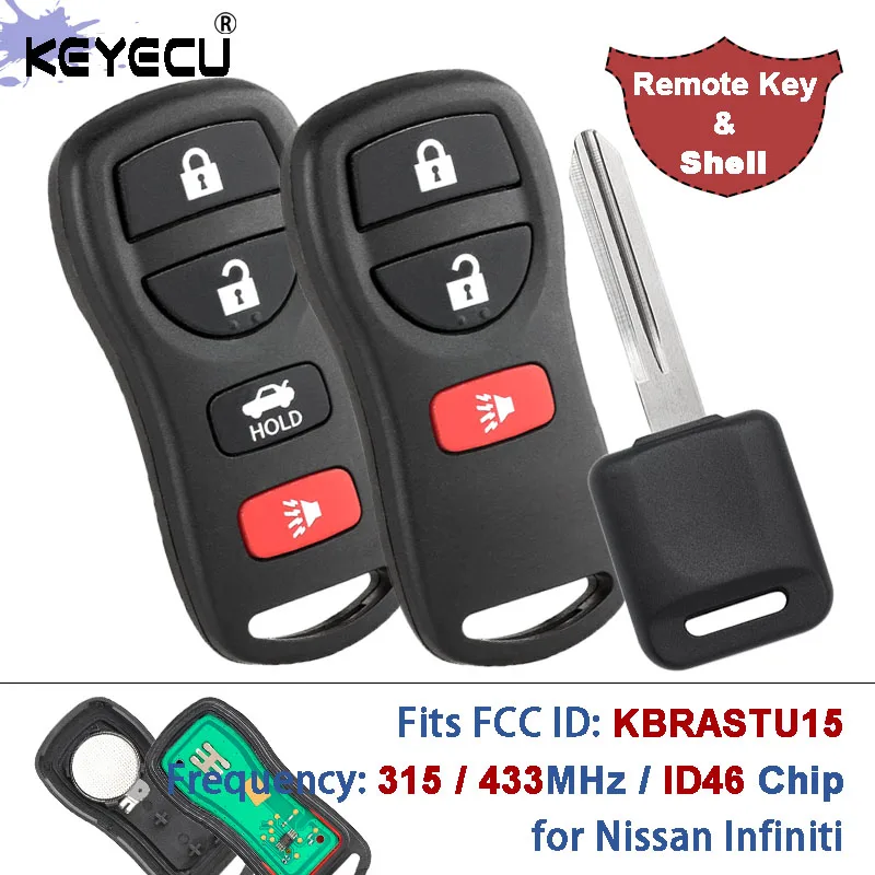 

KEYECU KBRASTU15 315 МГц/433 МГц ID46 Дистанционный брелок для Nissan Altima Xterra Maxima Sentra 350Z Murano Infiniti FX45 G35 I35
