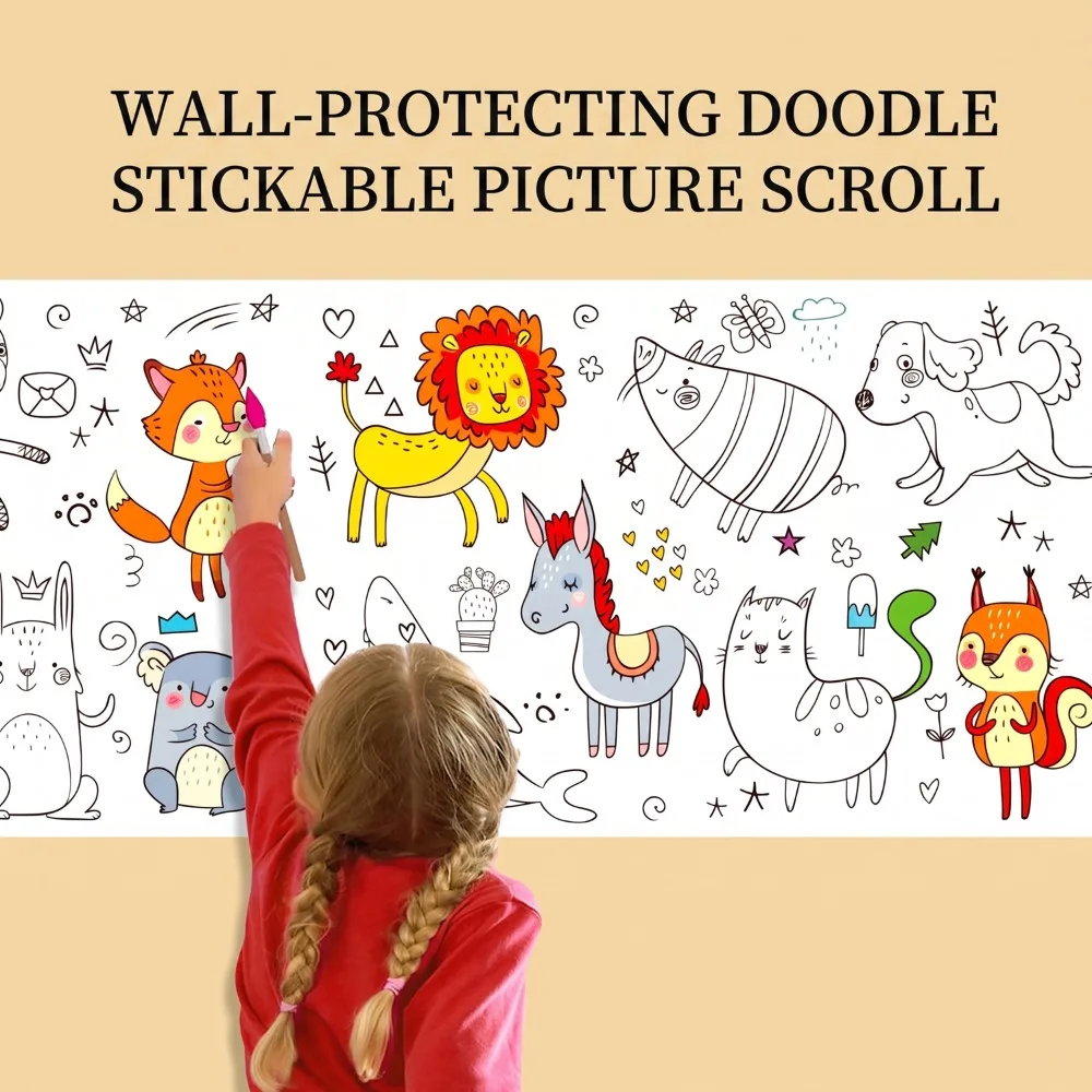 4 Rolls 90cm Doodle Painting Rolls, Random Patterns, Animal Fruit Theme Drawing Scrolls DIY Painting Toy for Teens, Holiday Gift