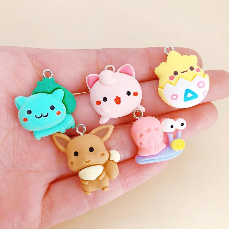 10pcs/Lot Kawaii Anime Snail Egg Resin Charms Cartoon Frog Squirrel Cute Earring Keychain Pendant Accessory Diy For Jewelry Make