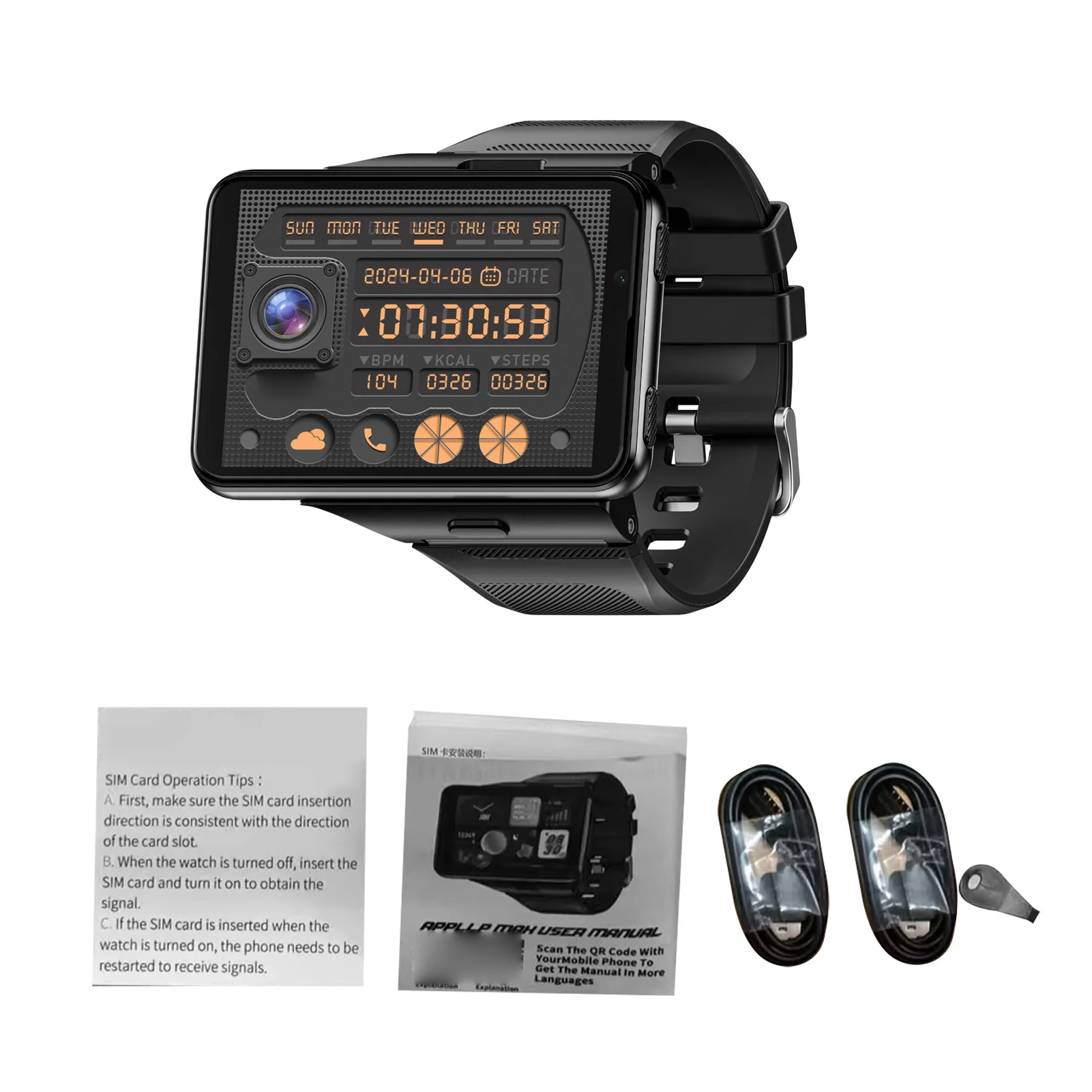 Digital Watch with Dual Cameras Supporting 4G/5G Compatible with Android 11 System 6GB RAM 128GB ROM GPS Support 1500mAh Battery