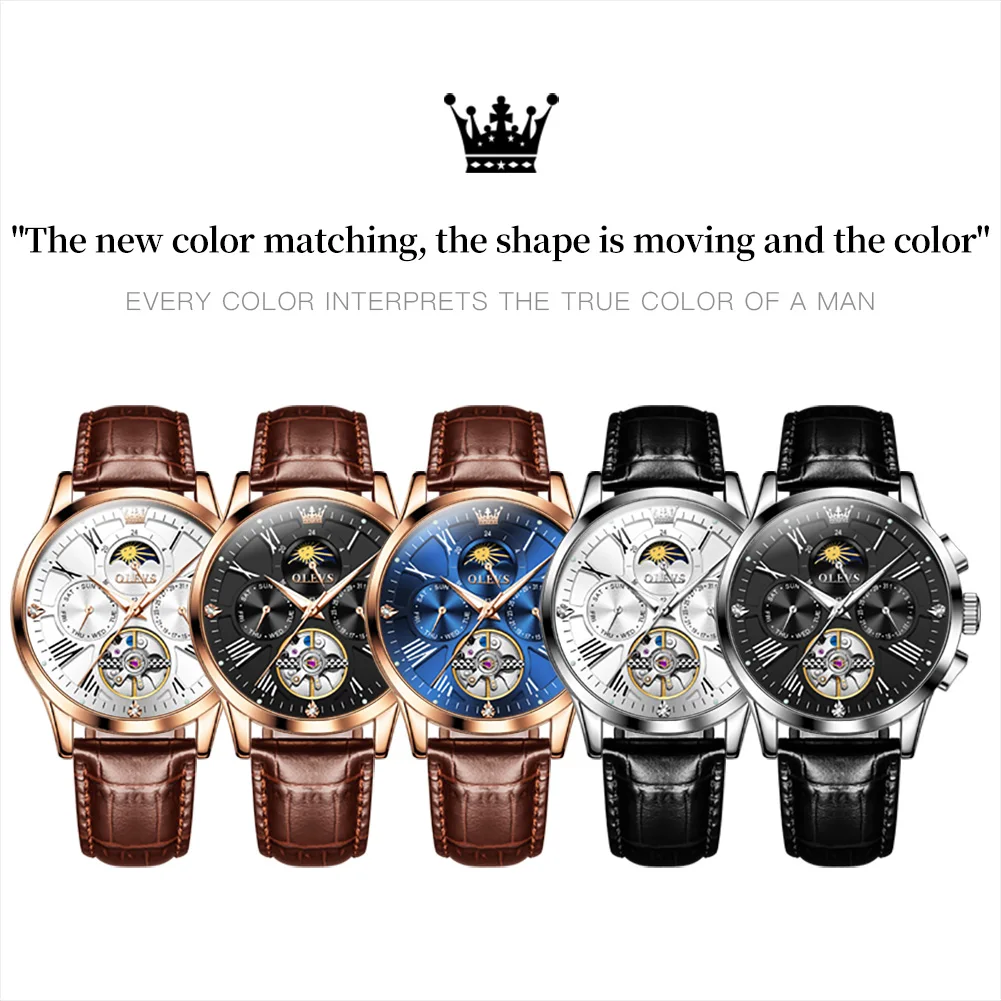 Olevs Heren Horloge Mechanische Horloges Mannen Automatische Wind Up Waterdichte Skeleton Gold Horloge Voor Mannen Luxe Gift Box Set