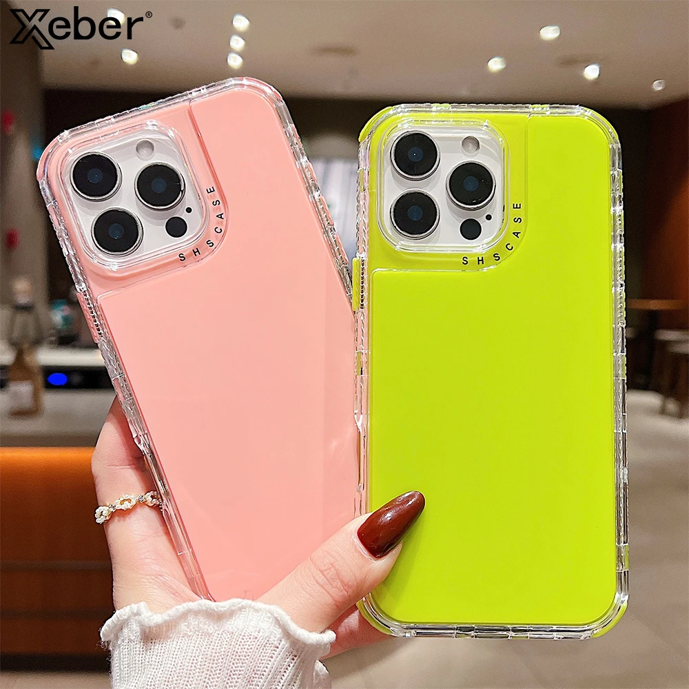 

Флуоресцентный неоновый противоударный чехол-бампер для iPhone 16 Pro Max 15 14 11 12 Pro, прозрачный 2 в 1, мягкий гибридный прочный жесткий чехол для ПК