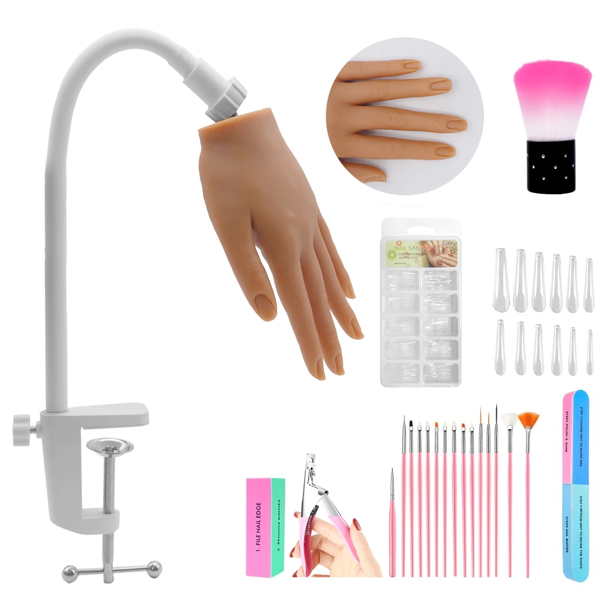 Nail silicone practice hand training fake fingernails art practice tools hand tattoo nail jewelry display nail art beginner set