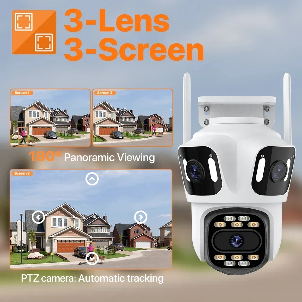 WIFI IP Camera 5K 12MP HD Three Lens PTZ Camera Outdoor 2K Dual Lens Motion Detection Security Camera Waterproof Surveillance