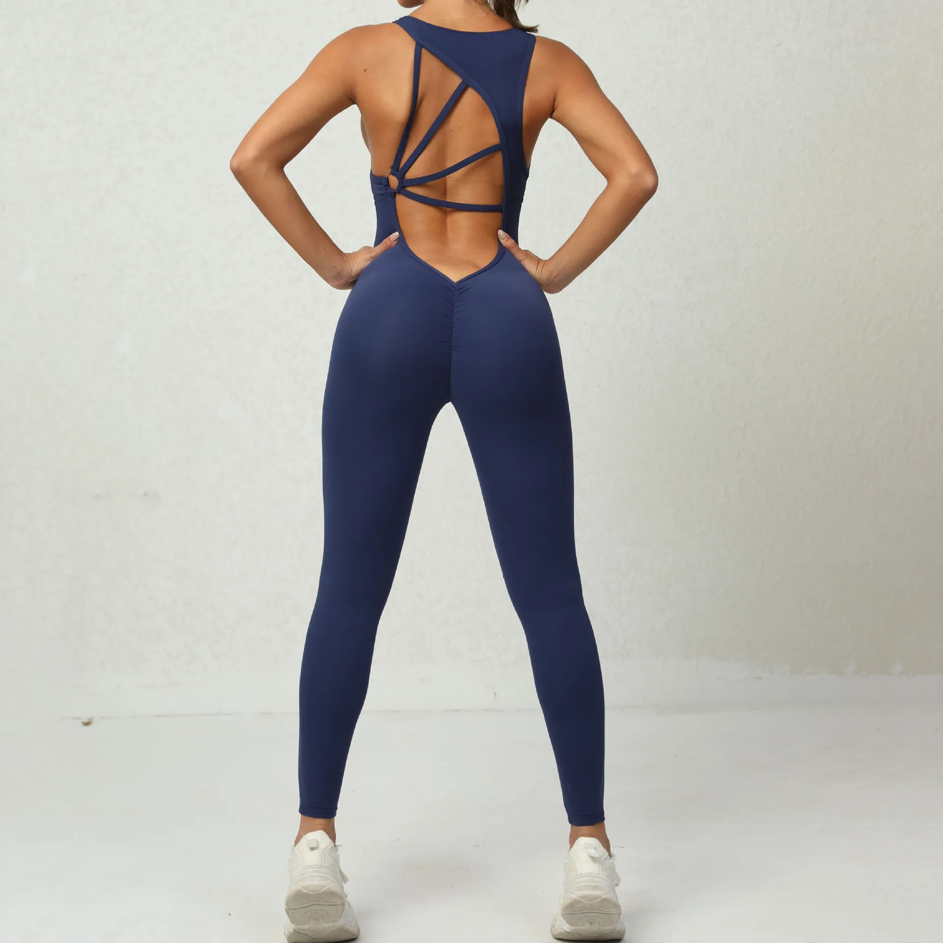 JHJN-mono de Yoga para mujer, ropa deportiva ajustada y bonita con glúteos color melocotón, ropa deportiva sin espalda para exteriores