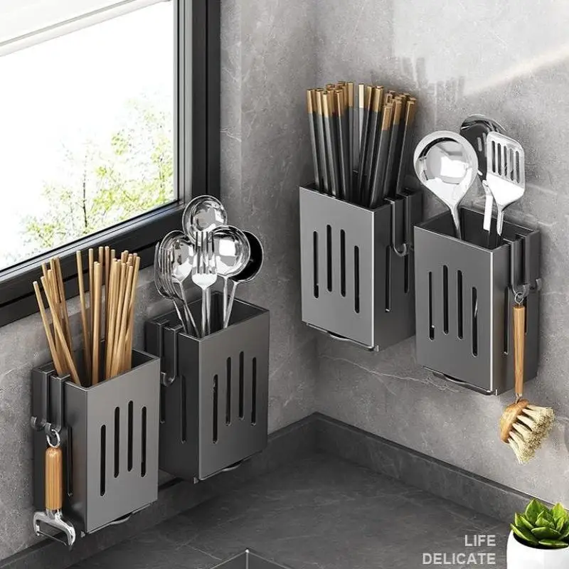 New Utensil Holders Household Kitchen Cutlery Holder Drainer For Chopstick Forks Spoons Storage Racks Tabletop Organizer