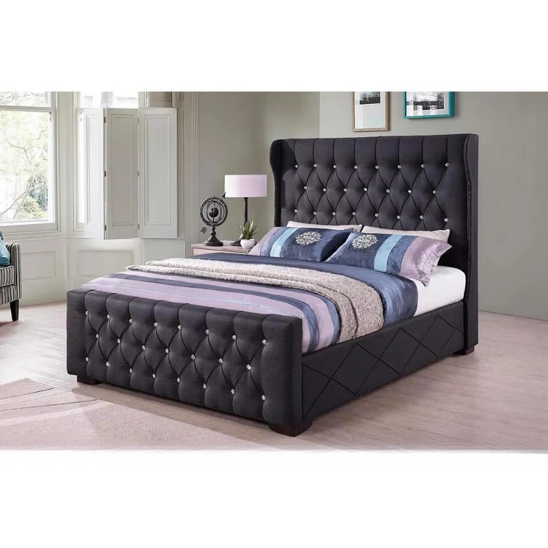 Solid bed Roman luxury modern home furniture interior leather fabric PVC polyurethane bedroom wooden large sheets