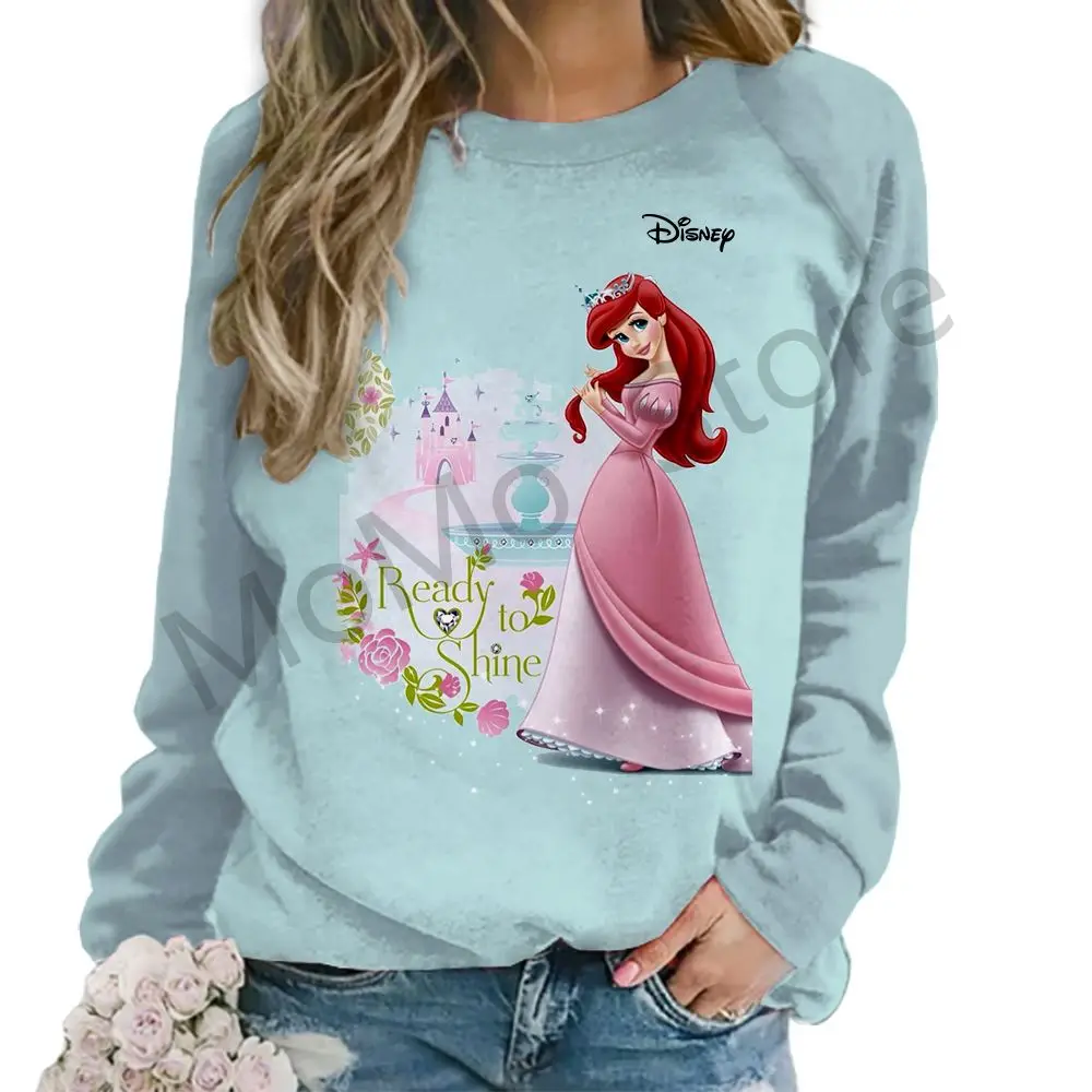 O Neck Disney Princess Women\'s Long Sleeve Sweatshirts Party Streetwear 2024 Lovely Autumn Leisure High Quality New 3D Print