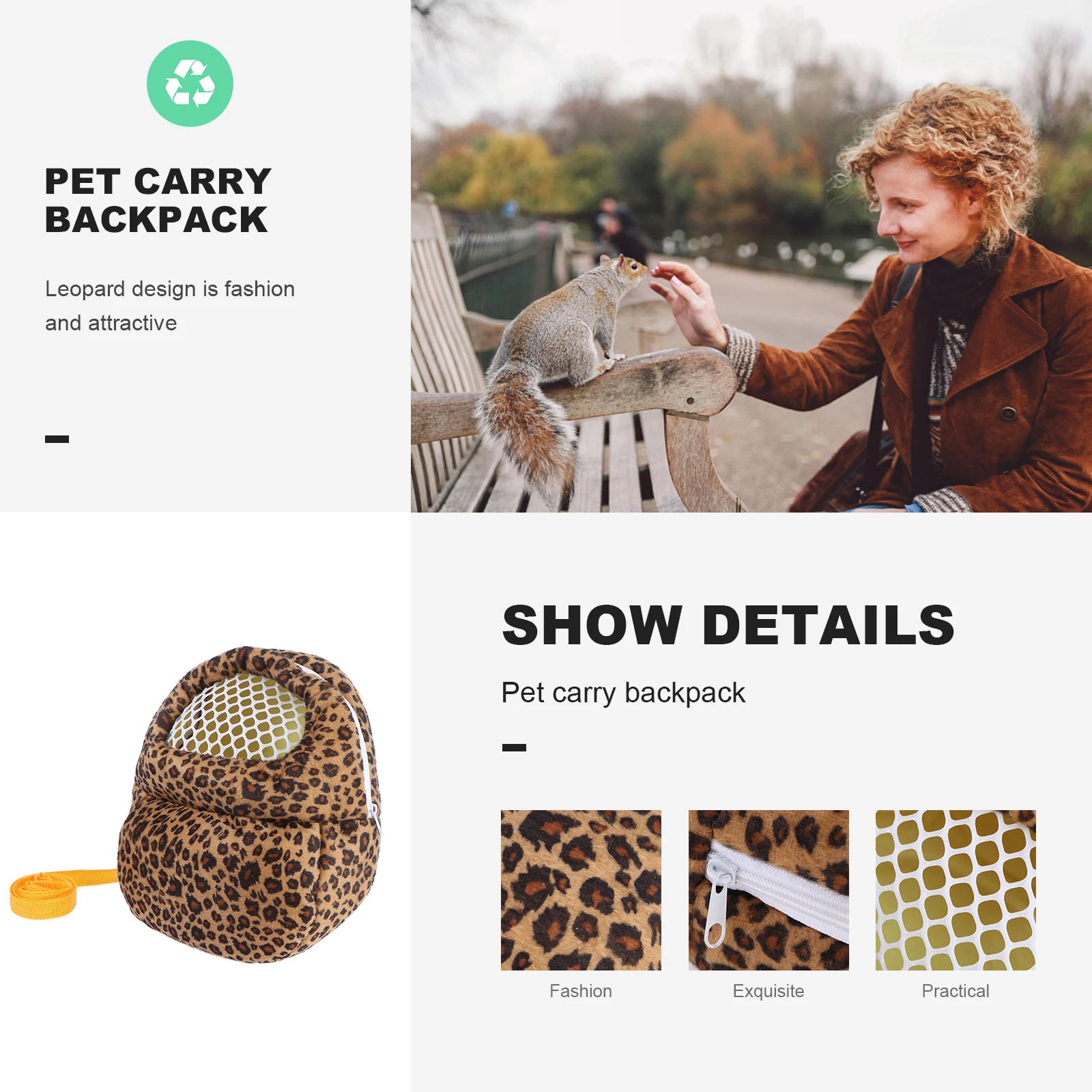 

Pet Carrier Backpack for Hamster Puppy Hedgehog Guinea Pig Travel Bag Portable Leopard Design Storage Pet Outdoors House