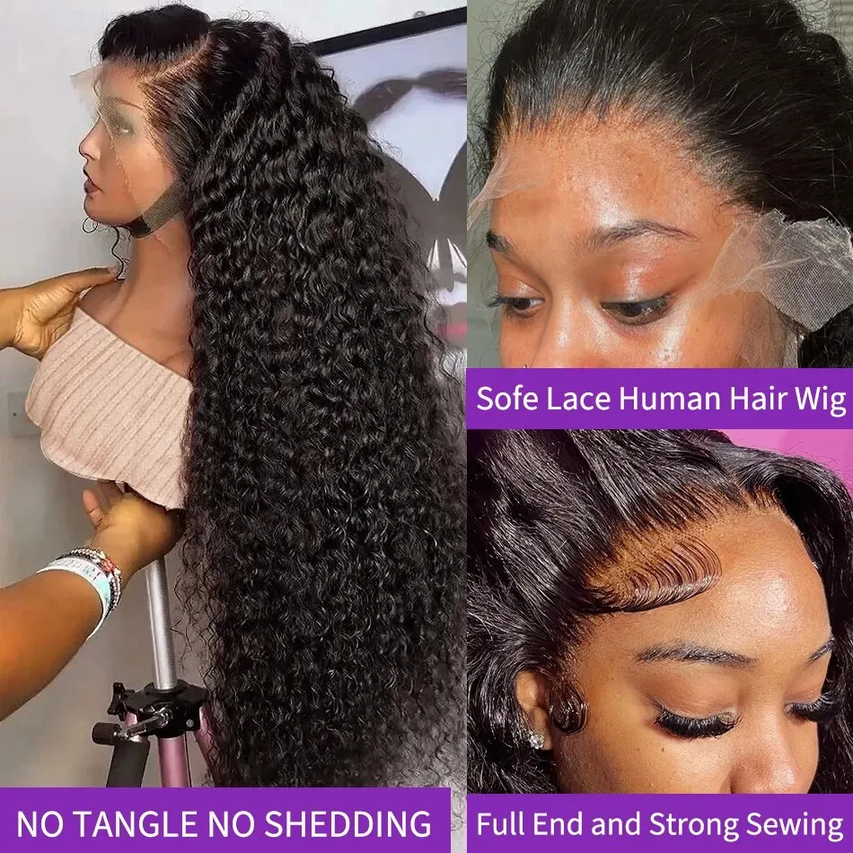 38 Inch Curly  200 Density Human Hair Lace Front Wigs Pre Plucked Brazilian Hair 13x4 Deep Wave Frontal Wig 13x6 Hd Lace Wig