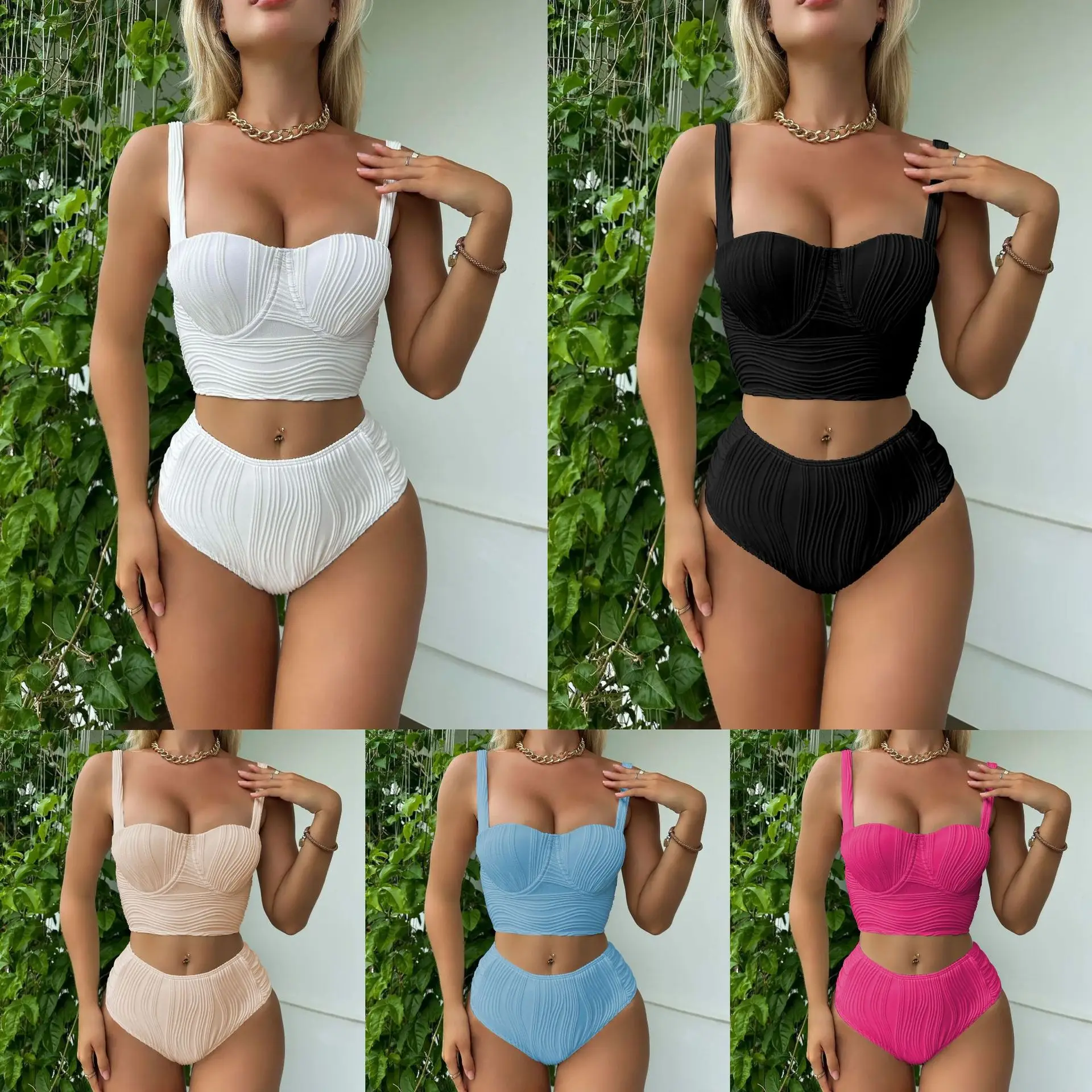 

2025 new European and American flower Qiangu special fabric hard back split high waist swimsuit swimsuit, Amazon