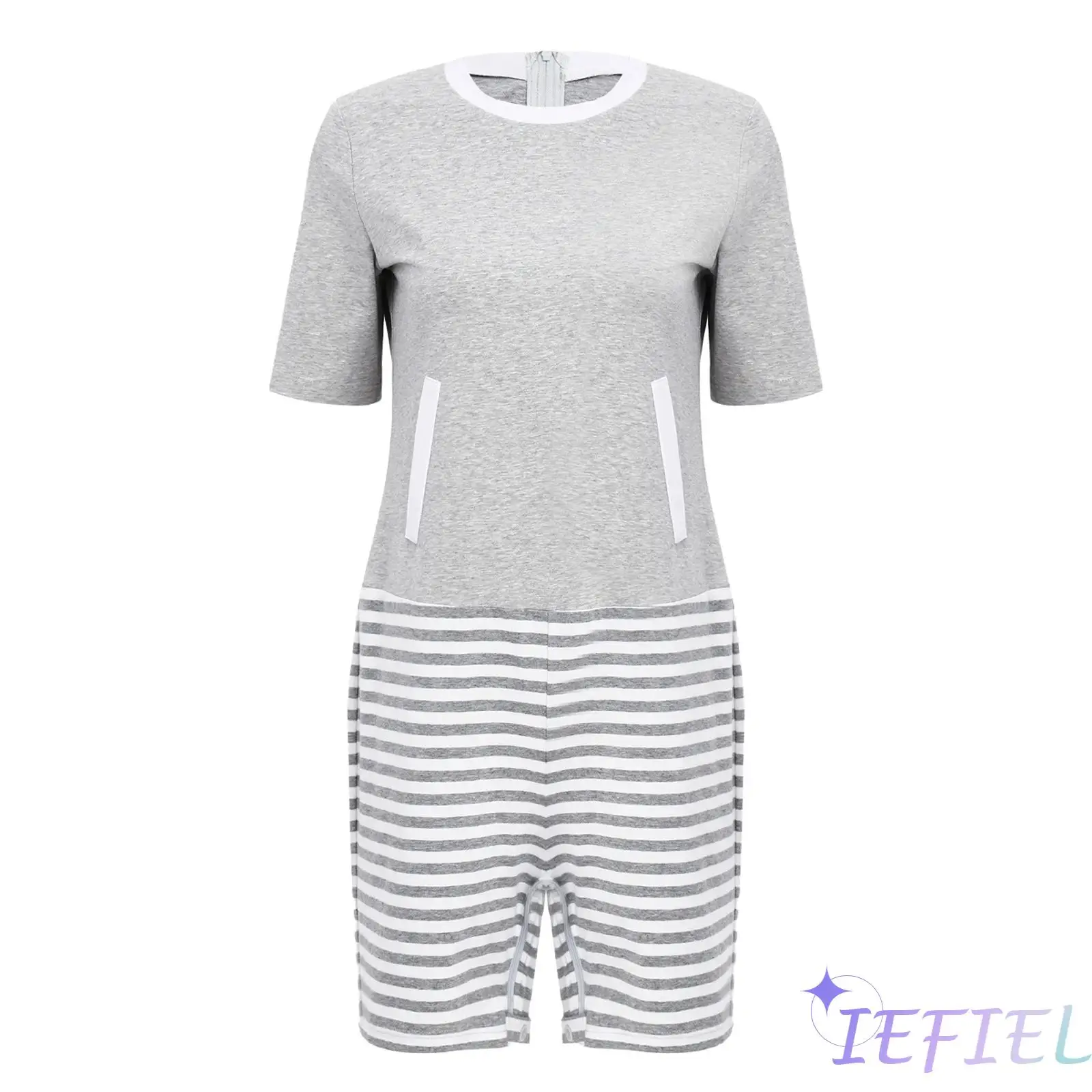 

Secure Care Adaptive Jumpsuit for Women with Alzheimers Color Block Adaptive Romper Anti Strip Elderly Bodysuit Pajamas