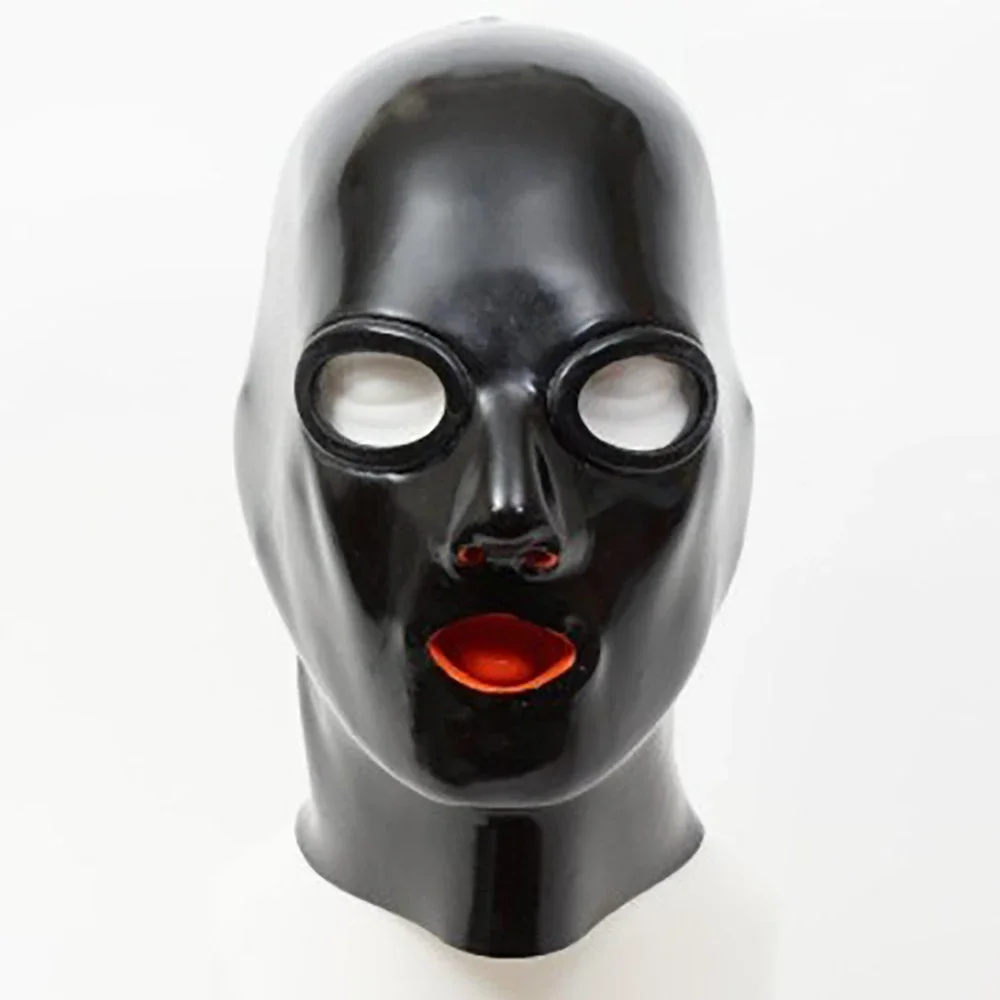 

Rolled Eyes Men Head Cover Latex Headgear Men Women Unisex Cosplay Face Mask Bondage Eye Mask With Teeth Nose Tube