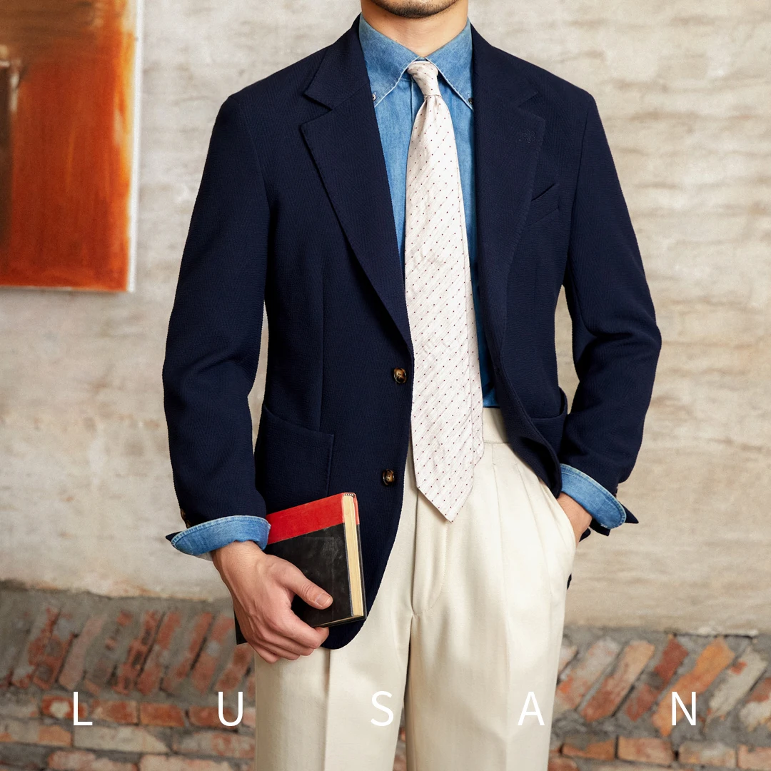 Xiaozi Light Mature Casual Daily Herringbone Seersucker Suit Retro Japanese Slim-fit Suit Trendy Men