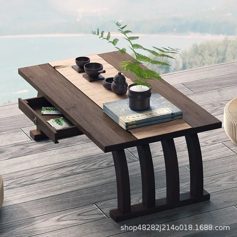 Japanese-style Low Tea Table Foldable Tatami Coffee Table for Bedroom Bamboo Floor Desk Multifunction Tea Table
