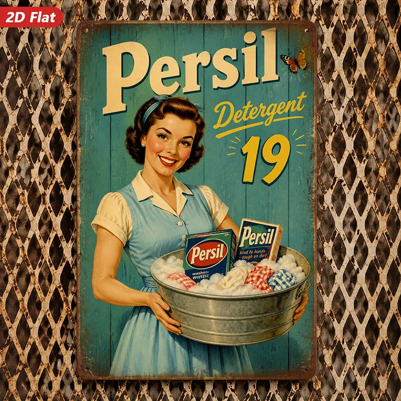 2D Flat Metal Sign Wall Art, 1 Piece Pack, Vintage Advertising Style Home Decor, Retro Design, Suitable for Living Room, Kitchen