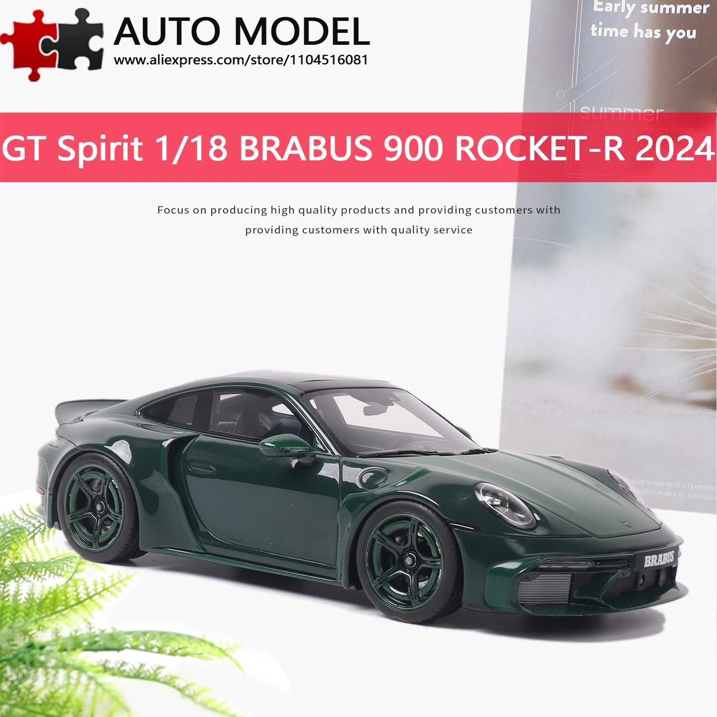 Gt Spirit 1:18 Scale Cars Brabus 900 Rocket-R Green 2024 Porsche 911 Turbo Modified Resin Miniature Car Model Car Adult Toy Boys