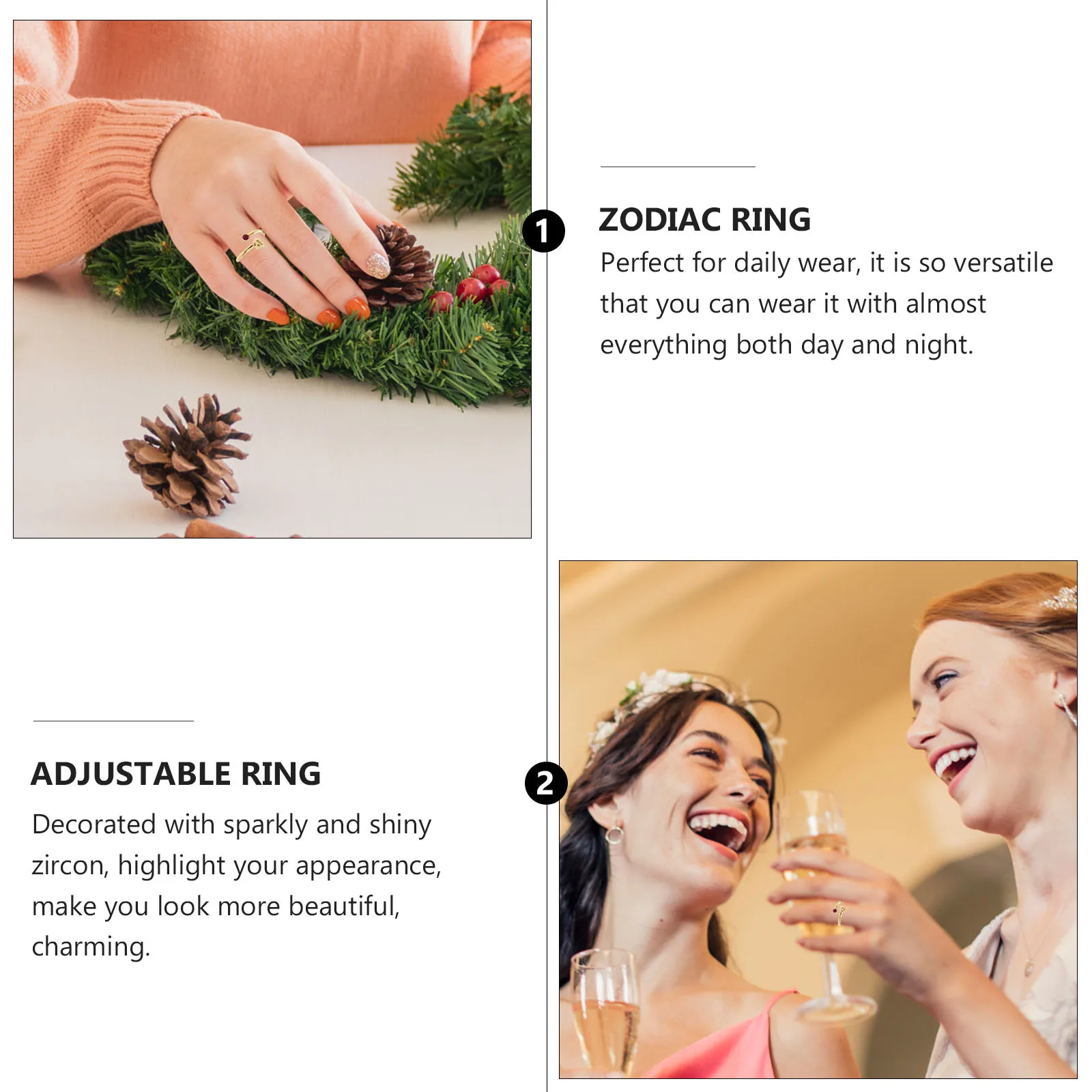 

Zodiac Adjustable Lion Open Ring Sparkly Zircon Jewelry Gift for Women Cocktail Party Daily Use Open Ring