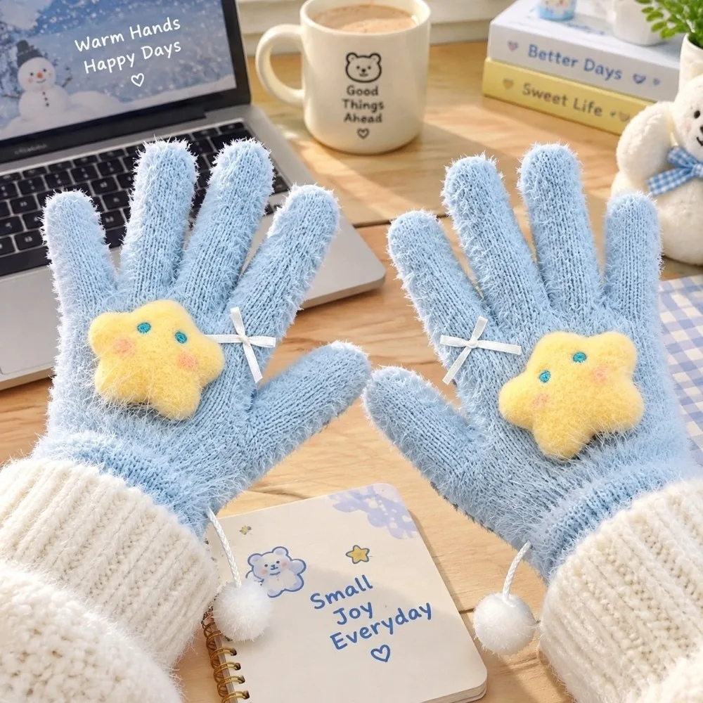 One Size Star Finger Gloves Cold Proof Soft Texture Full Finger Gloves Windproof Girls Winter Gloves Cold Weather Use