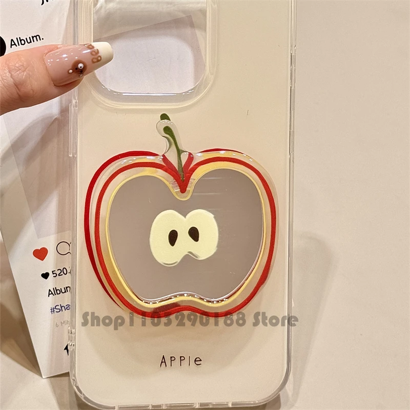 

Korean Cute Apple Mirror Phone Bracket Phone Grip Tok Griptok Holder Ring For iPhone Phone Stand Support Phone Holder Girl Gift