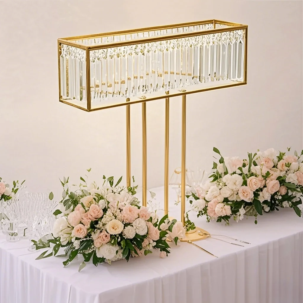 Electroplated Gold Acrylic Flower Stand for Wedding Main Table Decoration Street Sign Party Event 2 Pieces Centerpiece