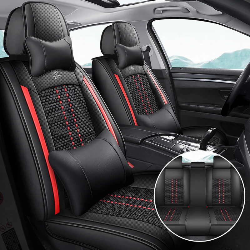 (Luxury Edition) the Car Has Five Seats, Equipped with 2 Comfortable Headrests and 2 Soft Lumbar Supports. Luxurious Ice Silk Full-Cover Car Seat Covers Are Universal, Breathable and Refreshing Without Being Stuffy, Comfortable for All Seasons, Easy to Clean and Maintain, Fully Surround the Seat Bottom, with Velcro Design for Easy Installation, Do Not Affect the Normal Use of Seat Belt Buckles, Available in Five Colors, Suitable for Sedans, Suvs, Trucks and Other Various Vehicle Types