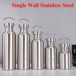 500/750/1000ml Stainless Steel Water Bottle Single Wall Large Capacity Big Mouth Vacuum Flasks with Lid Cycling Drinkware Sports