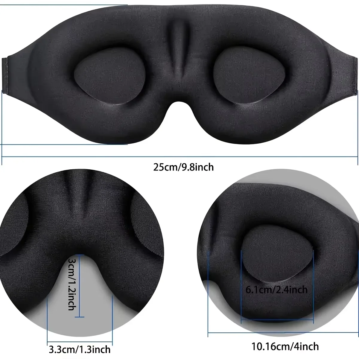 3D-Konturierte Schlafmaske mit Konkavem Profil, Lichtblockierende Augenmaske für Frauen und Männer – Detail 1