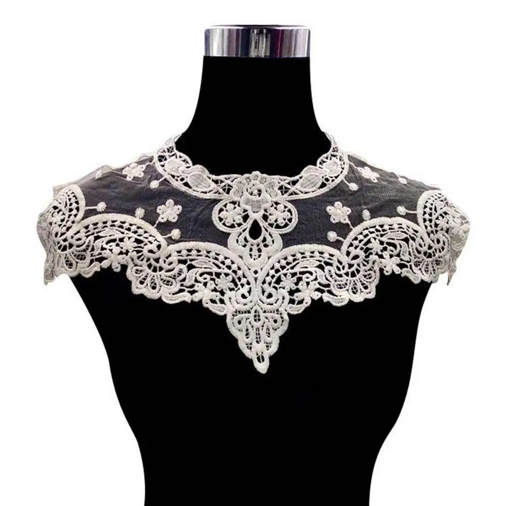 Embroidery Detail Collar Elegant Lace Embroidered Fake Collar with Hollow Design Flower Pattern See-through Detail Stylish